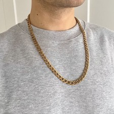 Long Gold Thick Cuban Curb Chain Necklace, 60cm Long, 7.5mm Thick, 18k Plated