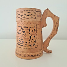 Hand-Carved Wooden Viking Tankard Mug – Nordic Style Folk Art – Signed Stamped