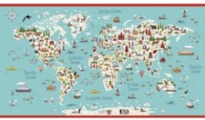 World Map Panel' 100% Cotton -