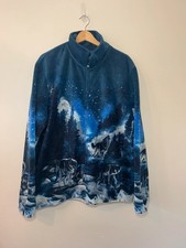 Atlas For Men Husky Wolf Fleece Jacket XL – Blue Nature Scene Zip Up –