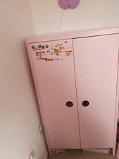 kids furniture,pink,adjustable bed,wardrobe with shelf,hanging rail,table chair