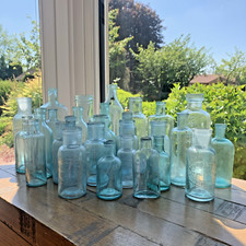Vintage Clear Blue Old Glass Bottles Wedding Tables Antique Home Décor x 28