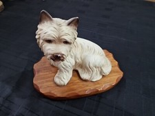 Westie Highland Terrier Dog Figurine Statue Ornament Ceramic On Solid Wood Base