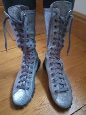 Silver Emporium Armani Lace Up Back Zip stylish Boots UK7 New Stretch Fabric