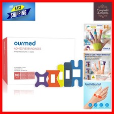 Colorful Latex-Free Adhesive Plasters, Non-Stick Pads - 100 Count for First Aid