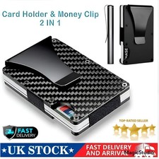 Mens Carbon Fiber RFID Blocking Clip Wallet Money Slim Credit Card Holder Metal