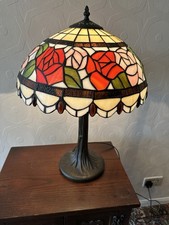 Lamp Tiffany Beautiful Colourful Leaded Shade Cast Bronze Base 41 X 57cm 
