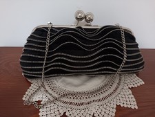 Dune Black Clutch Bag - Unusual! 1/2 zips!...Detachable Chain Strap