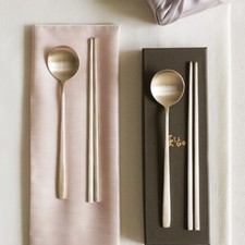 NOTDAM Korean Brassware Set For 2 Persons Bangjja Yugi Fullmoon Spoon Chopstick