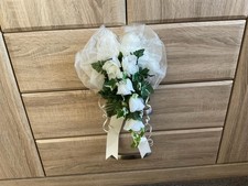 12 Ivory/white organza & rose pew/staircase wedding decorations