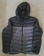 MENS BLACK & GREY "TOKYO LAUNDRY CO" HOODED PUFFA JACKET/COAT, SIZE XXL