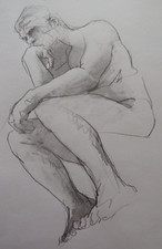Pencil drawing Nude Thinker