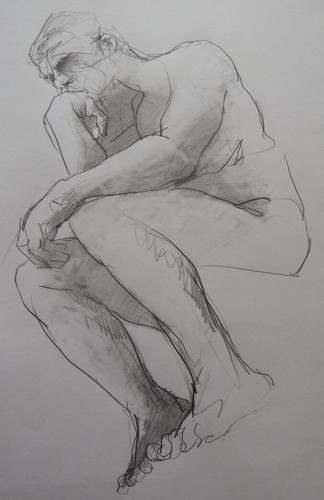 Pencil drawing nude - drawing, thinker
