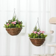 2 PCs Artificial Lisianthus Flower Hanging Planter Basket Indoor Décor