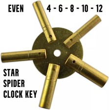 Clock Winding Key Brass Even 5 Sizes 4,6,8,10,12 Brass Spider Star Antique Clock