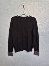 Bastyan Jumper Size Small Wool Angora Blend Black Thin Knit Denim Cuff Detail