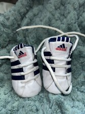 Baby Adidas Trainers size 1k White Blue Stripes With Laces 3-6 Months