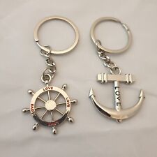 Pair Of Keyrings Metal Nautical Gift Ships Wheel And Anchor 