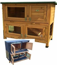 RABBIT HUTCH GUINEA PIG HUTCHES RUN 2 TIER DOUBLE DECKER CAGE COVER INCL 