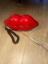 Vintage Telemania Red Lips Telephone Phone Corded Push Button Novelty