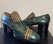 Men's Vtg 70s Platform Dress Shoes Sz 10 D Green Leather  Disco Suit NICE!!