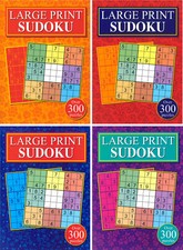 Set 4 x Sudoku Books 300 LARGE PRINT Puzzles per Book Adult Numbers Travel Game