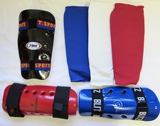 SHIN GUARDS Martial Arts Protection - Karate Taekwondo - Red, White, Blue, Black