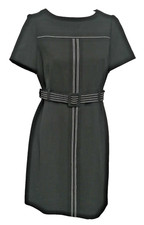 Boden Black White Belted Dress Size 14 Short Sleeve Round Neck