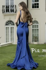 ?WOW PIA MICHI PROM DRESS ROYAL BLUE SATIN BOW BACK FISHTAIL SIZE 8 + SHOES 7?