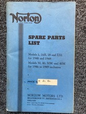 NORTON SPARE PARTS LIst 1946-1949n Models 1, 16H  18  ES2 30 40 30M