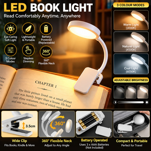 Led book light clip reading - led, on