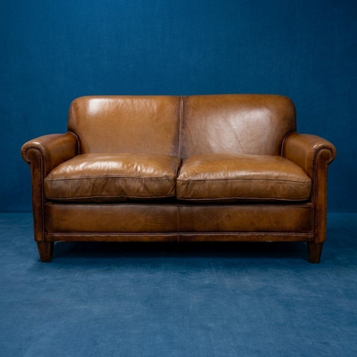 Brown leather seater - brown, sofa