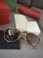 CARTIER Gold Tone Bushed Metal Edition Santos - Dumont Sunglasses