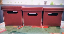 Leather Look Set of 3 Stackable Pinkish Red Small Storage Boxes