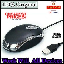 WIRED USB OPTICAL MOUSE FOR PC LAPTOP COMPUTER SCROLL WHEEL LED LIGHT BLACK MICE
