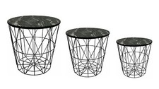 Retro Metal Wire Coffee Table Marble Top Side Tables with Storage Space