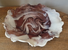 VINTAGE LARGE PURPLE & WHITE MALACHITE SLAG GLASS BOWL CENTREPIECE