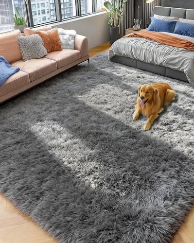 Grey fluffy rugs for bedroom - for,