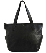Fossil Black Grain Leather Large Tote Bag