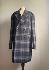 SPITALFIELDS CLOTHING WOOL COAT 46 44 reg long jacket trench over luxury check