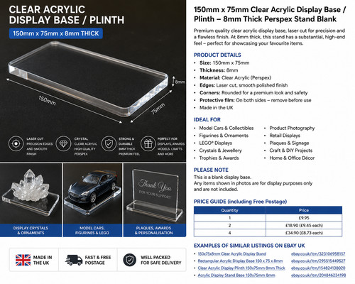 150x75mm clear acrylic - clear,