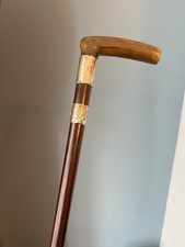Rams Horn Crook Walking Stick Hallmarked Silver  .1890. cane. LONG. 33/5"