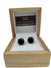 White gold finish round cut black onyx  8mm stud earrings gift boxed free post