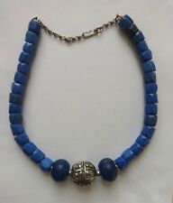 Antique Russian Blue Bead Necklace Trade Beads Yemeni Silver
