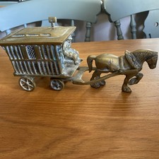 Solid brass 1980 vintage romany gypsy traveller ornamental horse and wagon