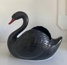 Vintage black swan planter by