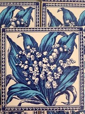 12 x Vintage Art Tile Co. Unused Ceramic Tiles 'Muget' Lily Of The Valley ~ Blue