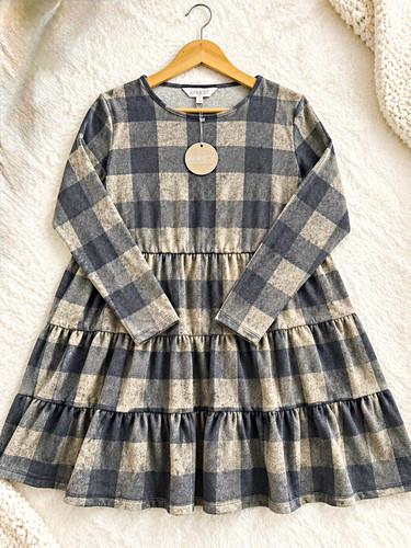 Apricot grey beige check smock - beige,