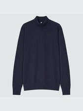 UNIQLO 100% Merino Wool Mock Neck Long-Sleeve Jumper Navy Blue XL