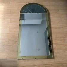 Vintage Art Deco Large Arched Mirror With Yellow Glass & Hanging Chain